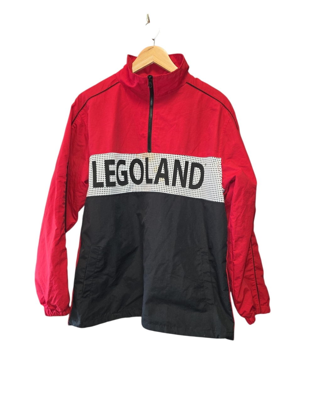 LEGOLAND Men's M Colorblock Windbreaker Jacket Red Black Full Zip Logo Patch